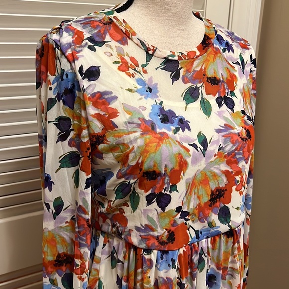 Love by Design Catherine Long Sleeve Mesh Babydoll Dress in Paint Flowers Size M - Picture 9 of 17